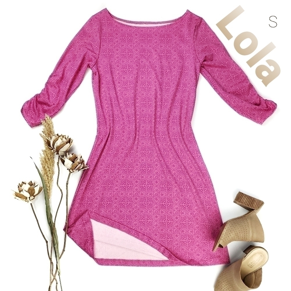 Lola Pink Poly Spandex Rouge Sleeve Summer Dress S